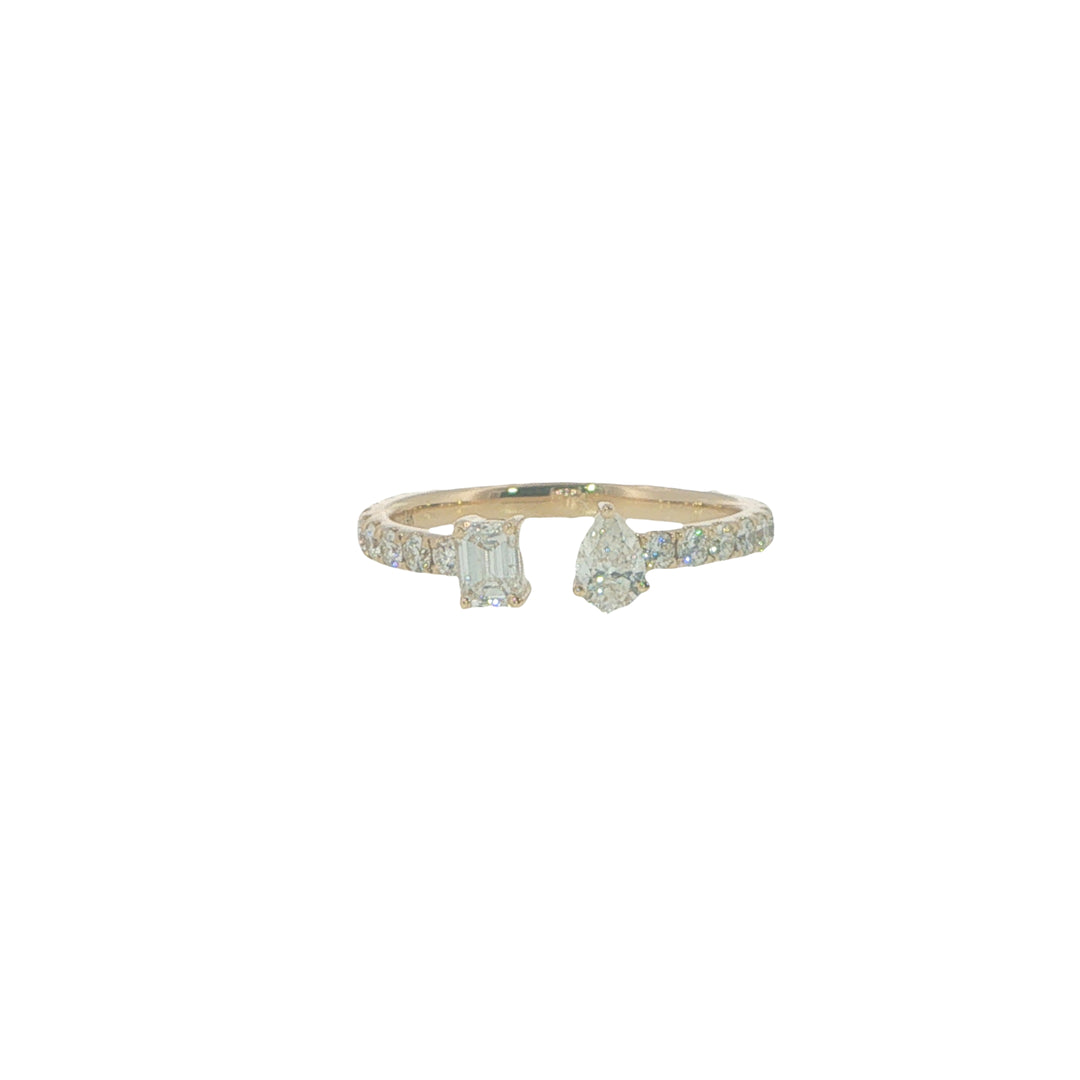14K Yellow Gold Ring With Emerald Cut And Oval Diamonds On A Pave Band - Size 6.25