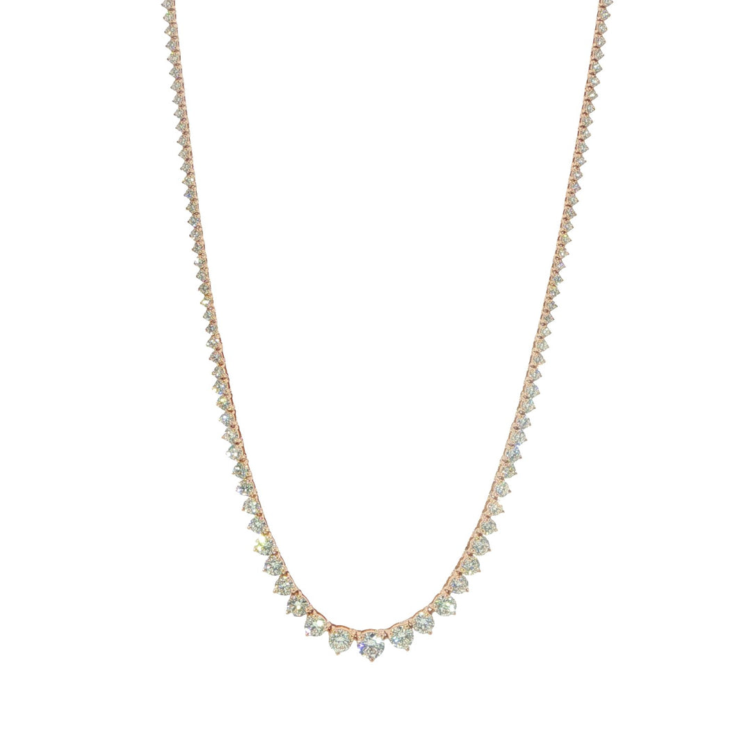 14K Rose Gold Graduated Diamond Tennis Necklace In A 3-Prong Setting Weighing 8.50cts - 16"