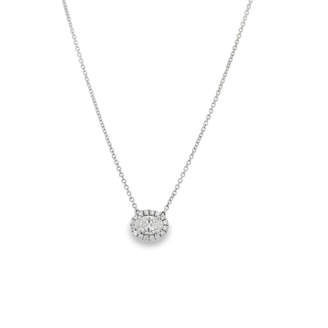 White Gold 0.5ct Oval Cut Diamond Pendant With Diamond Halo