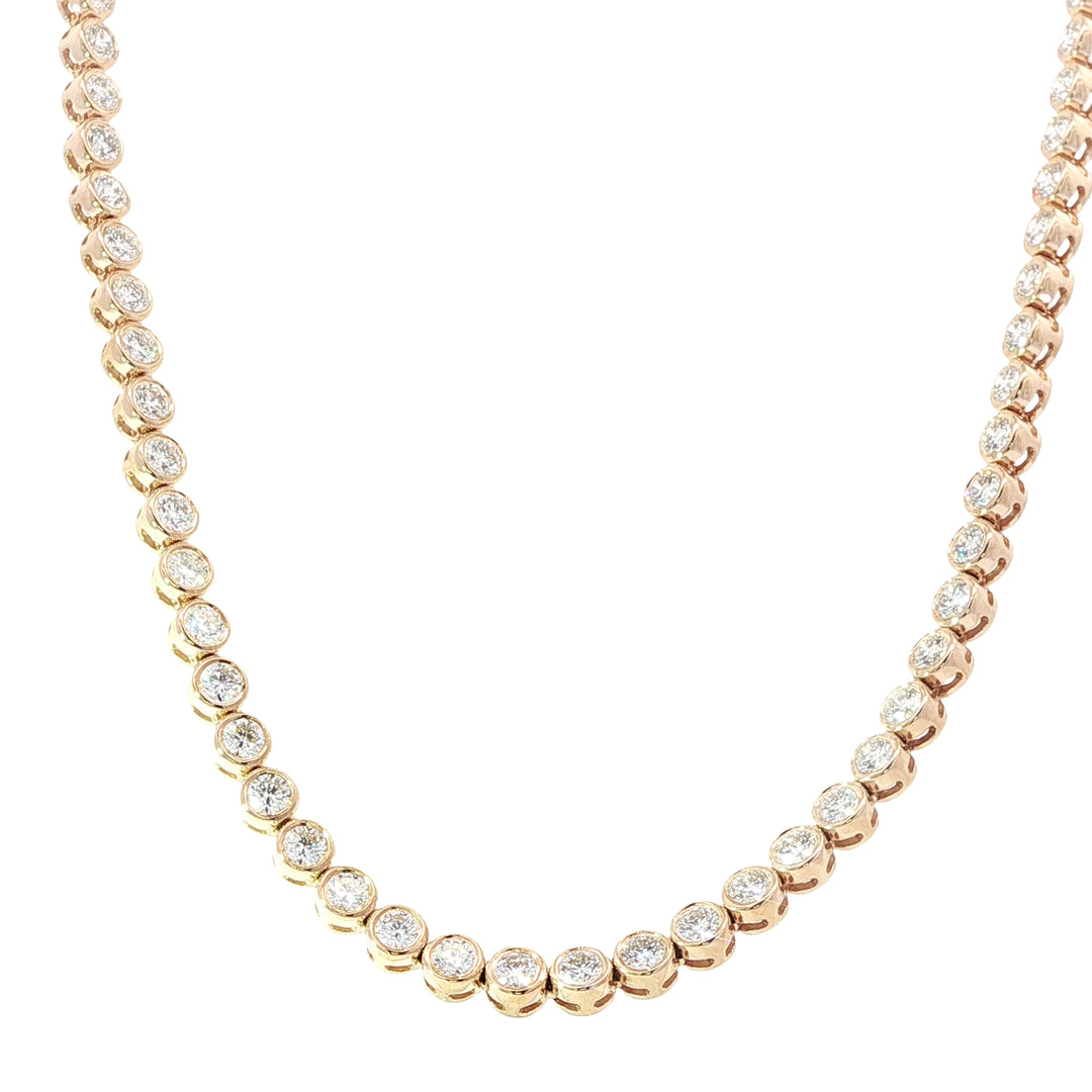 14K Yellow Gold Full Bezel Diamond Tennis Necklace Weighing 9.18cts - 18"