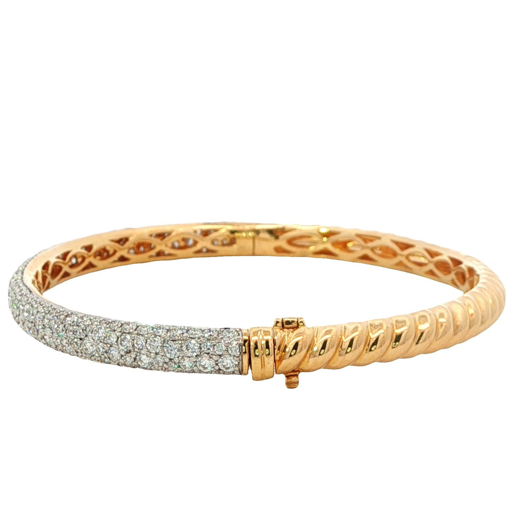 Yellow Gold 4 Row Diamond Bangle Bracelet With A Twisted Gold Bottom