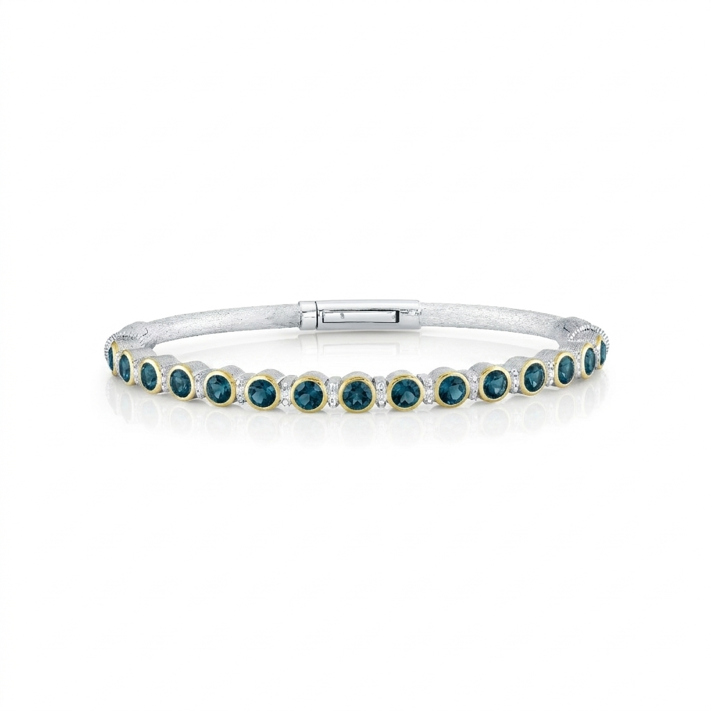 Sterling Silver Bracelet With Gold Bezel Set London Blue Topaz And Diamond Accents - 6.5"