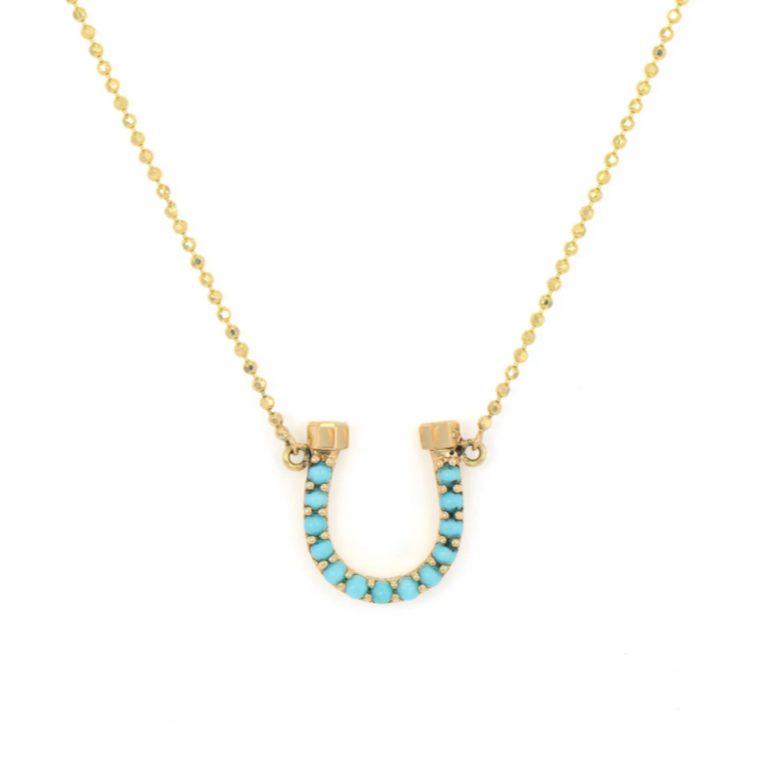 14K Yellow Gold Double Sided Lucky Horseshoe Necklace - 18"
