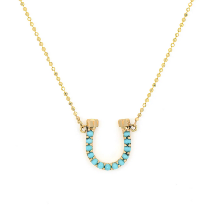 14K Yellow Gold Double Sided Lucky Horseshoe Necklace - 18"