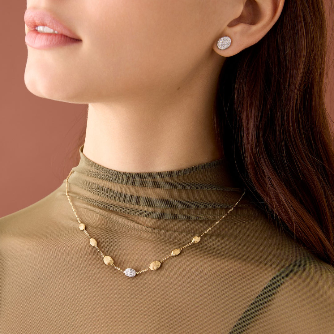 18K Yellow Gold Station Necklace With Single Pavé Diamond Accent