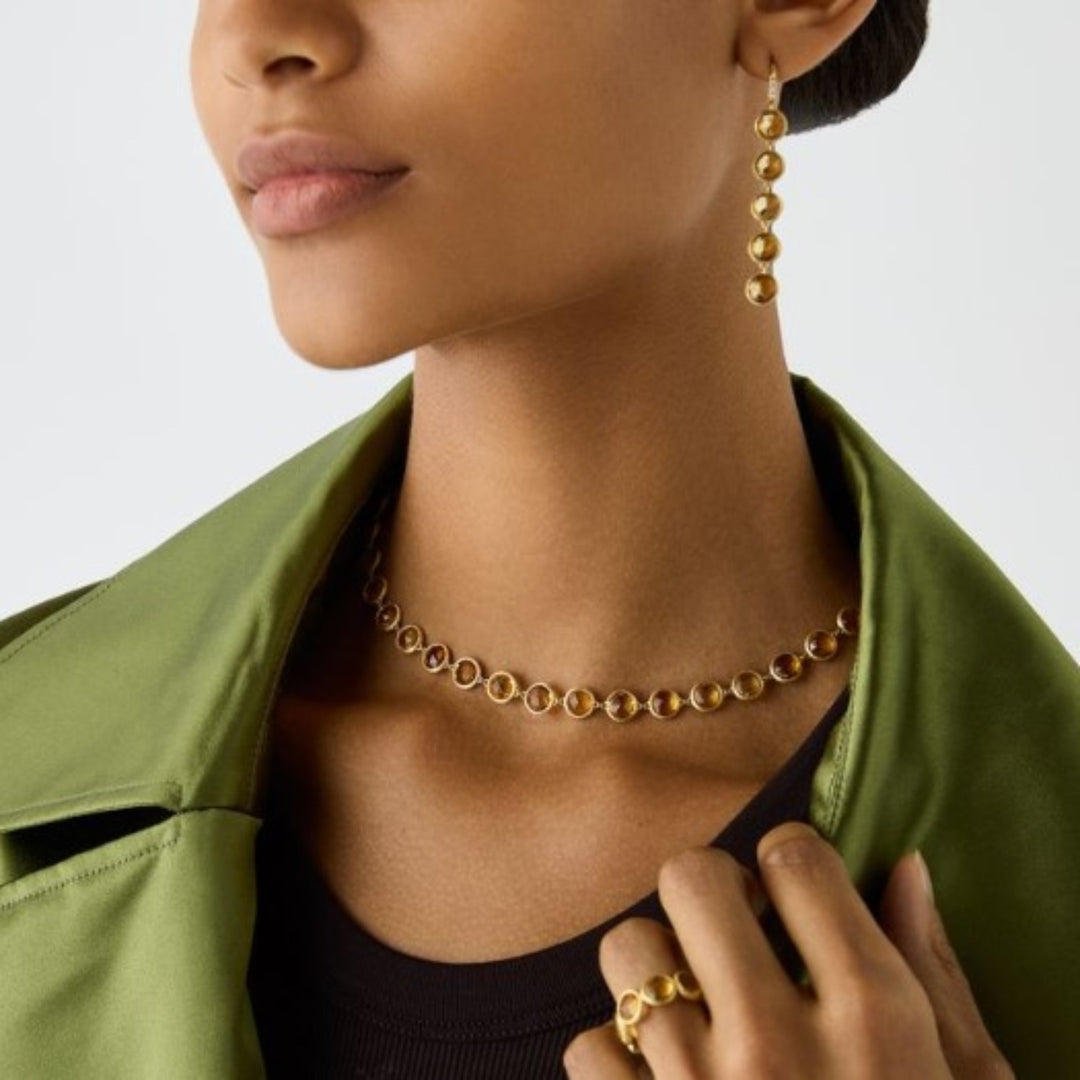 Jaipur Collection Necklace With Bezel Set Yellow Quartz - 16.5"