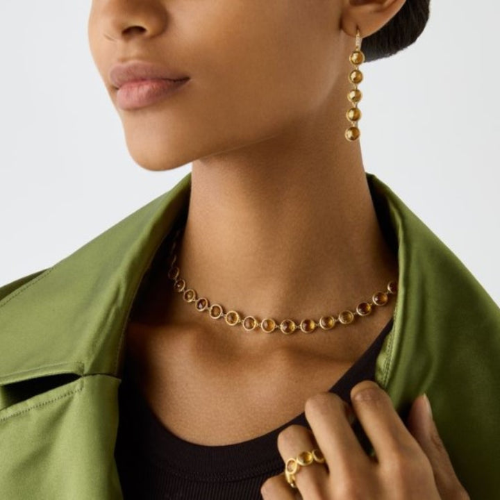 Jaipur Collection Necklace With Bezel Set Yellow Quartz - 16.5"