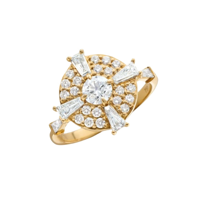 "Points North" Diamond Ring With Round And Tapered Baguette Diamonds - Size 6