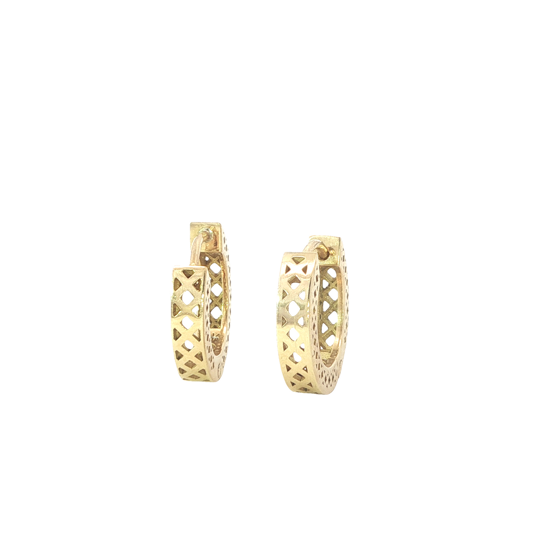 18K Yellow Gold Crownwork Huggie Earrings