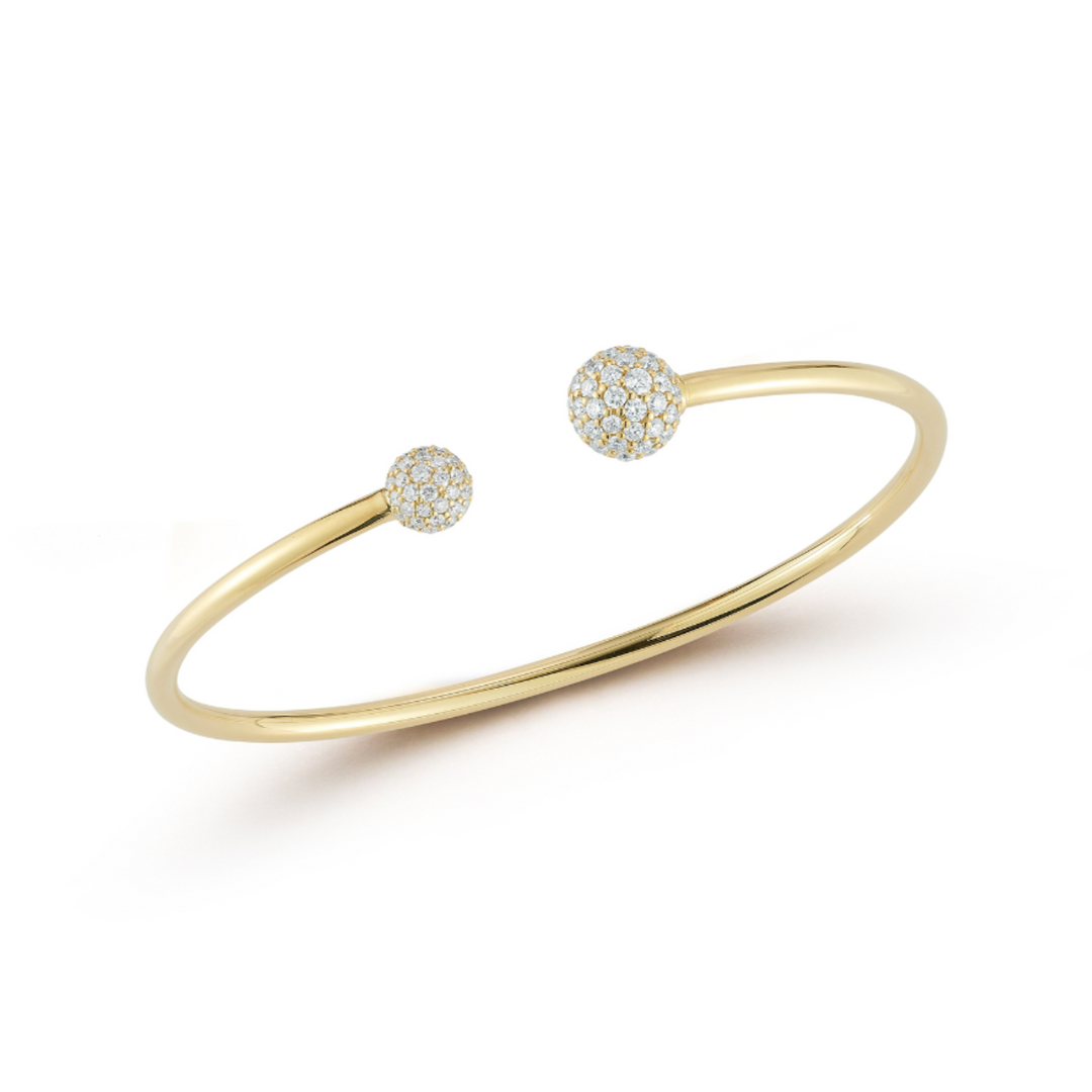 14K Yellow Gold Flexible Bangle With Pave Diamond Stations