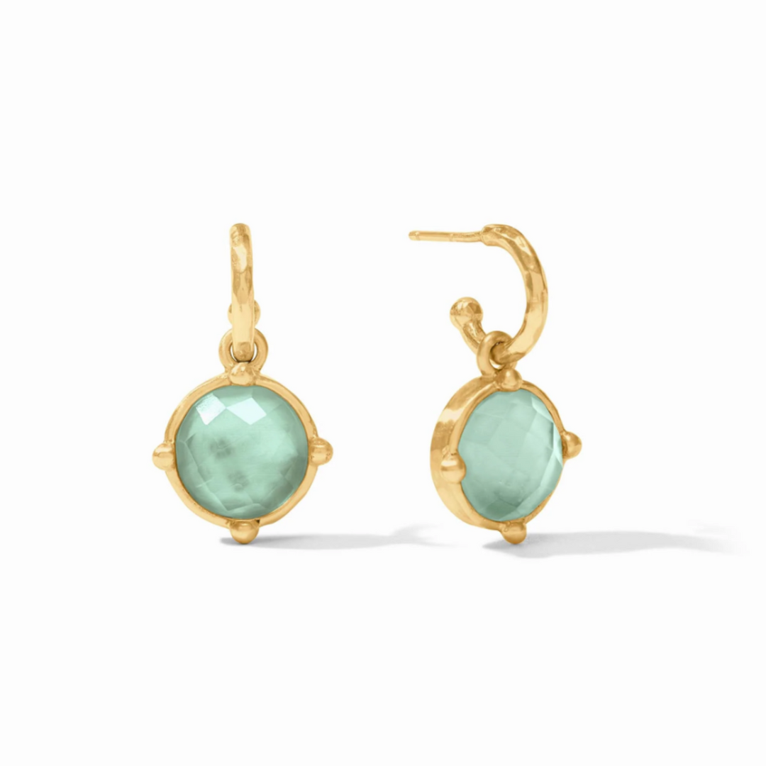 Honeybee Hoop & Charm Earrings In Iridescent Aquamarine Blue