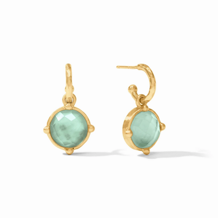 Honeybee Hoop & Charm Earrings In Iridescent Aquamarine Blue