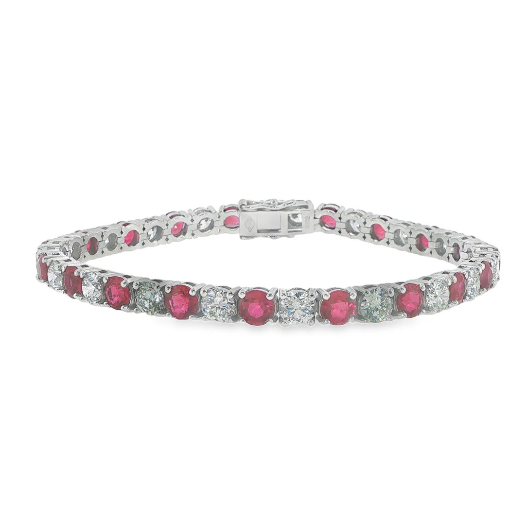Platinum Tennis Bracelet With Alternating Rubies And Diamonds - 7"