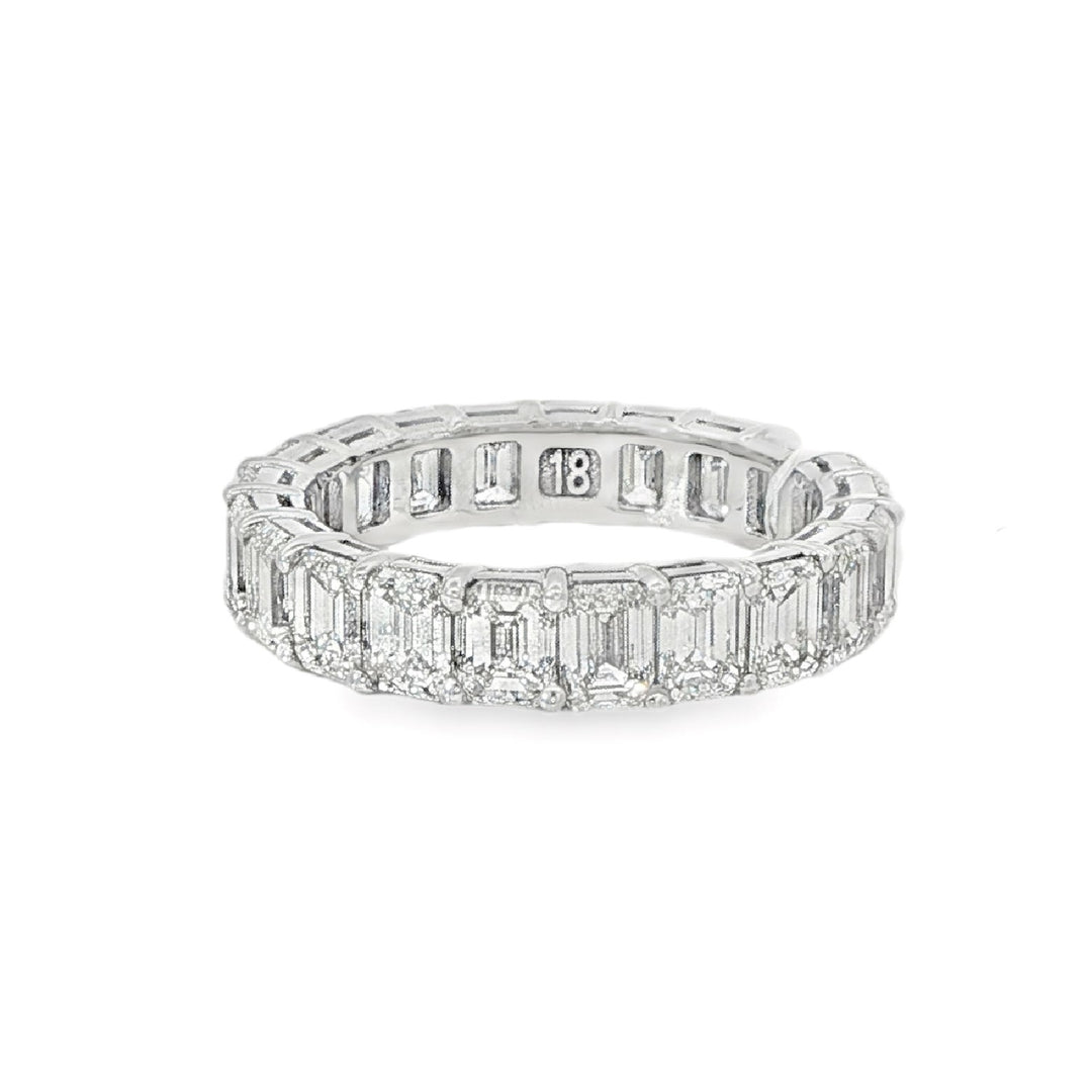 White Gold Emerald Cut Diamond Band Weighing 5.30cts - Size 6.25