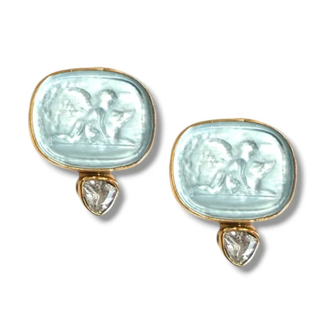 Guardian Angel Intaglio Earrings In Amalfi Blue And White Topaz