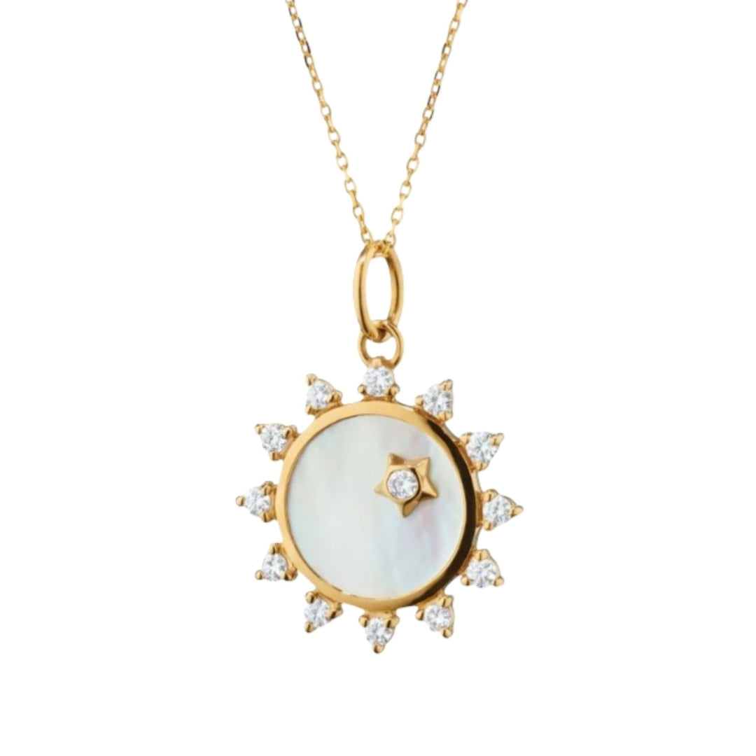 Mother Of Pearl Sun Charm On 17" Diamond Cut Chain