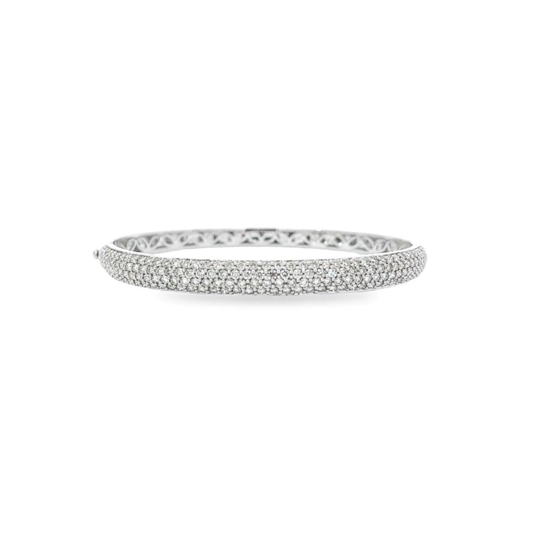 18K White Gold 2.51ct Pave Diamond Hinged Bangle