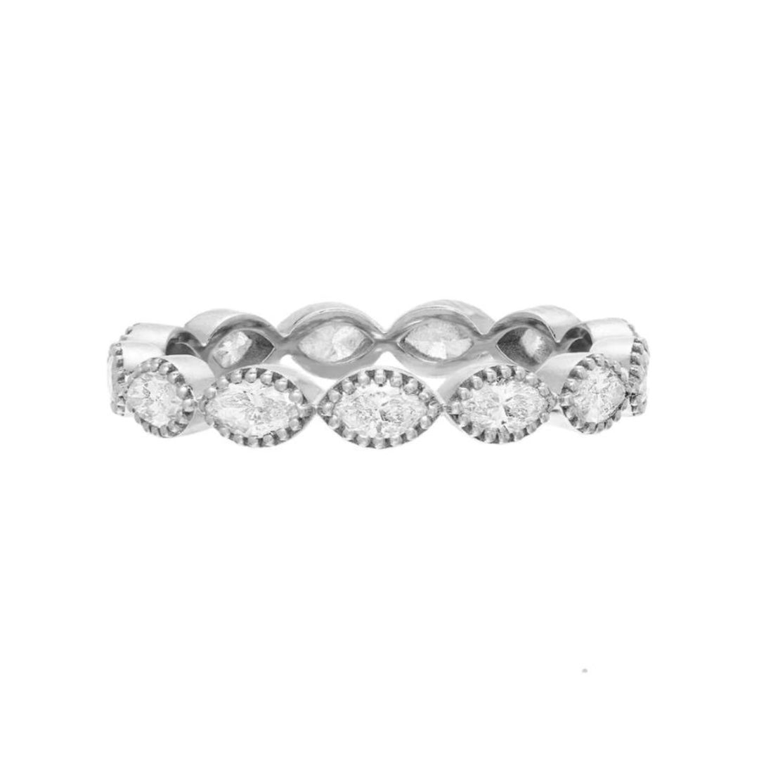 18K White Gold Marquise Diamond Eternity Band - Size 6.5