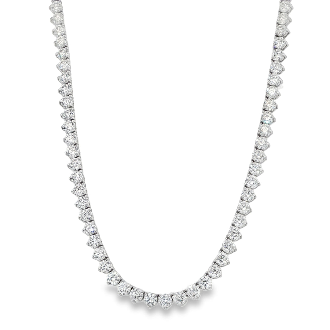 18K White Gold 3 Prong Diamond Tennis Necklace Weighing 25.50cts - 16"