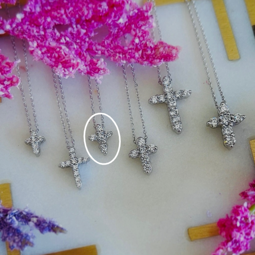 14K White Gold Mini 0.15ct Diamond Cross Necklace