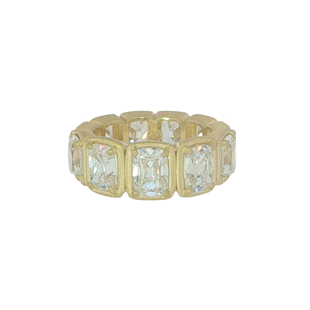 18K Yellow Gold Eternity Ring With Brilliant Old Mine Cut Diamonds - Size 6.5