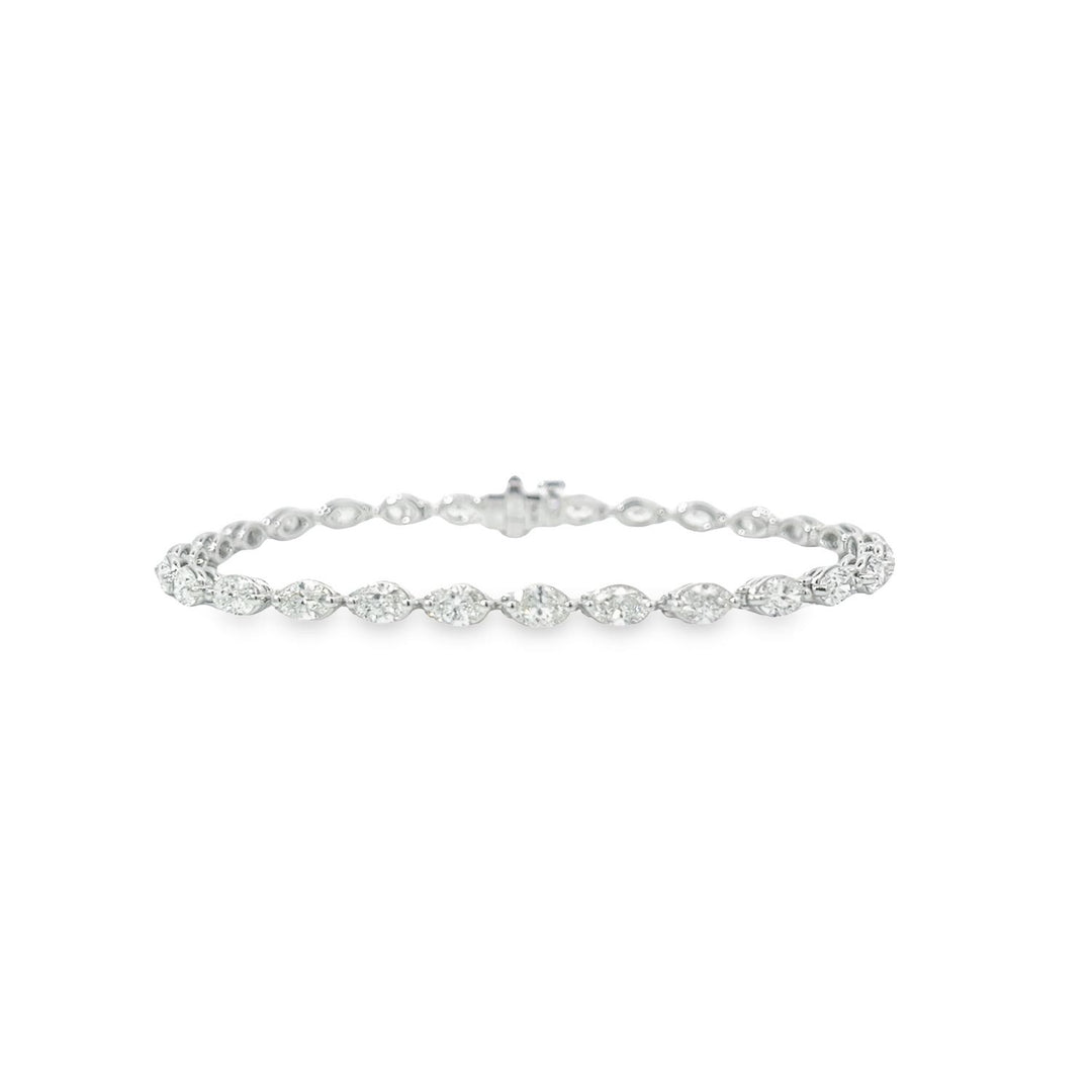 14K White Gold East to West Oval Cut Diamond Tennis Bracelet Weighing 5.37cts