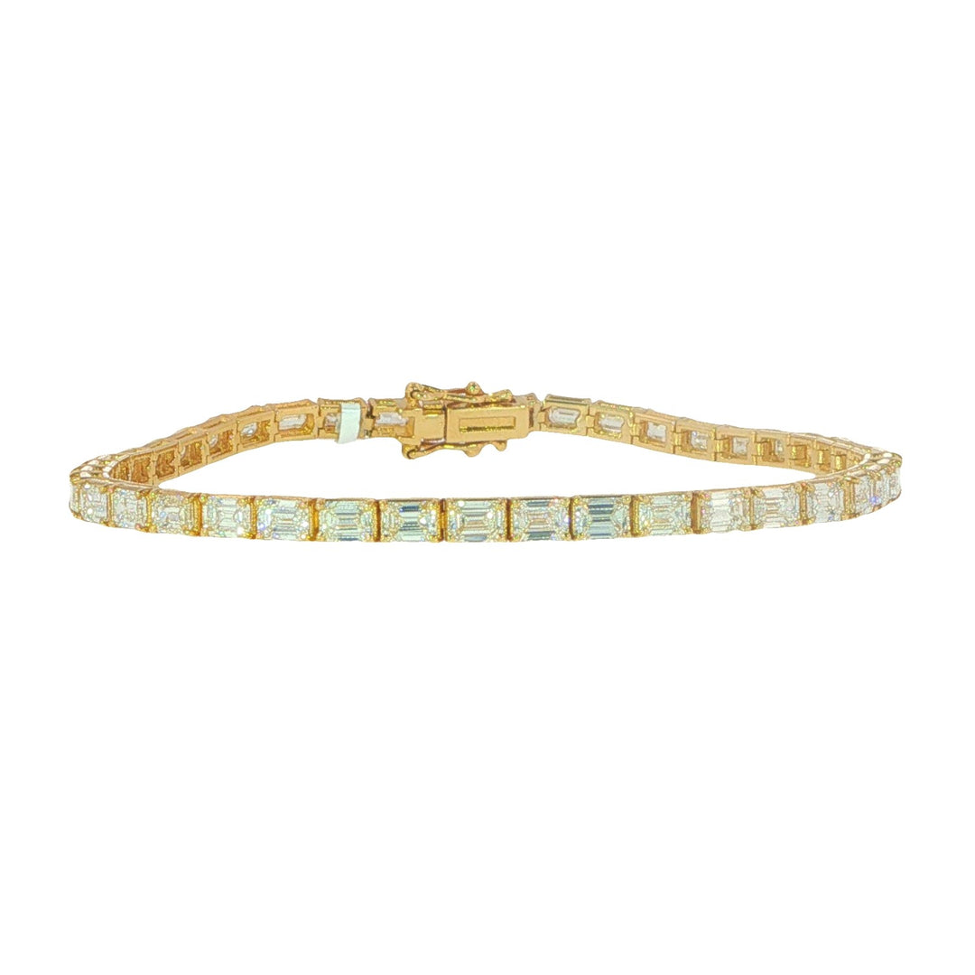 14K Yellow Gold Emerald Cut Diamond Tennis Bracelet Weighing 6.51ct