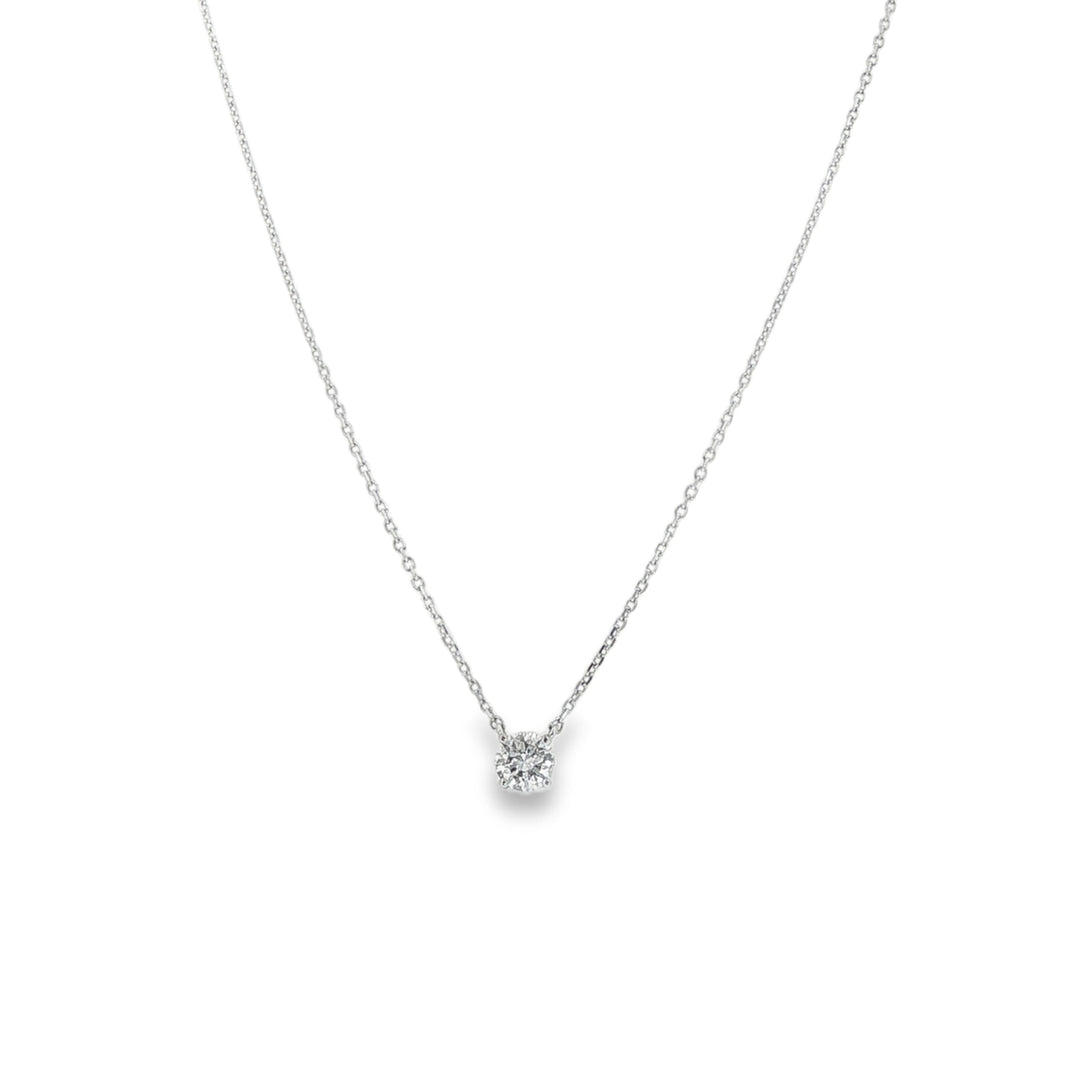 14K White Gold Diamond Solitaire Pendant Necklace Weighing 0.70cts - 18"