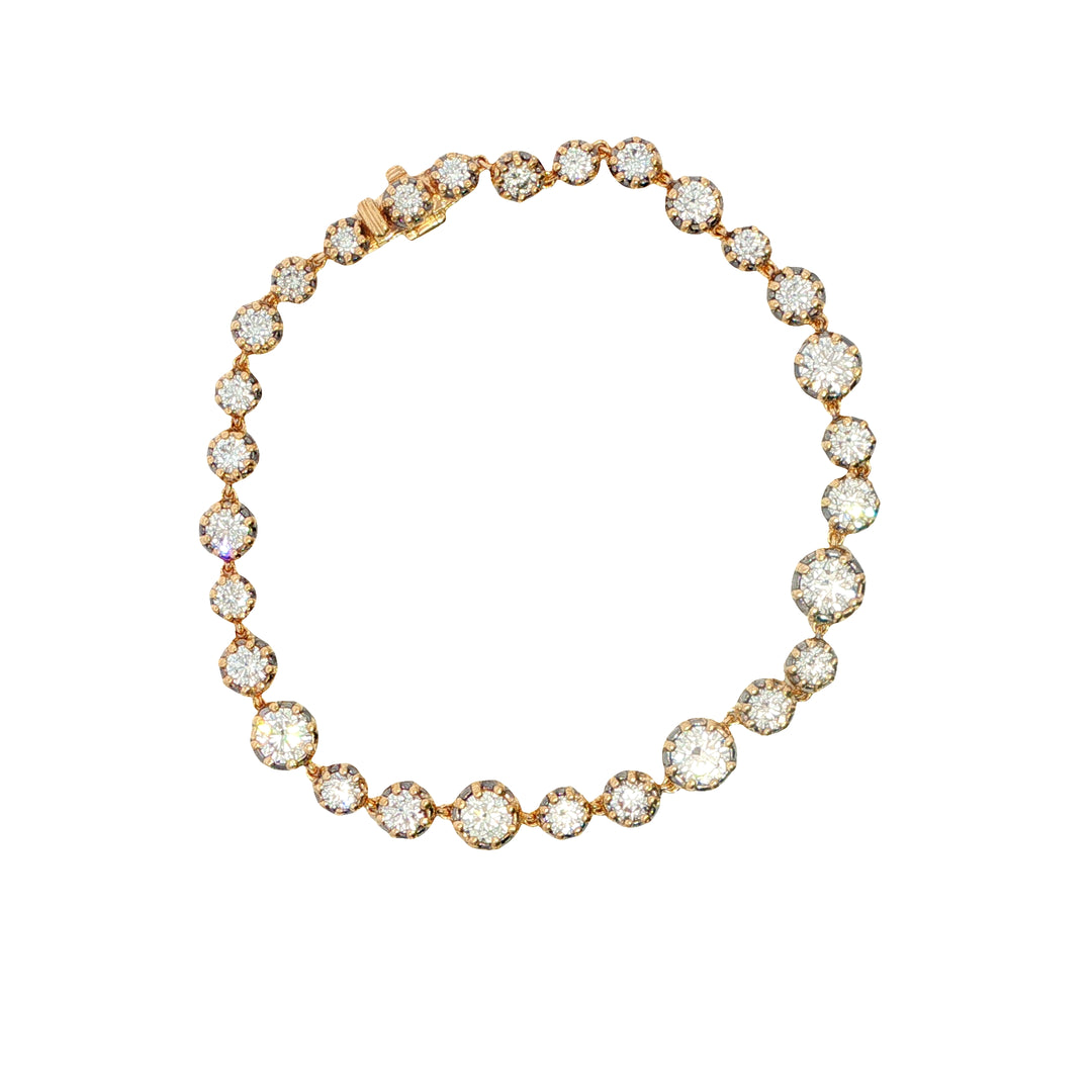 Yellow Gold & Black Rhodium Collet Set Diamond Tennis Bracelet Weighing 5.27cts