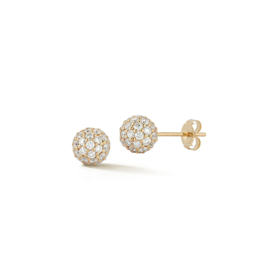 14K Yellow Gold Diamond Pave Ball Stud Earrings