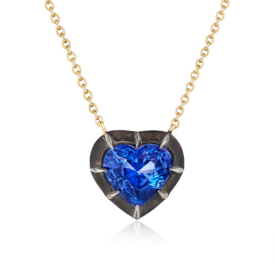 18K Heart Shape Sapphire Collet Pendant