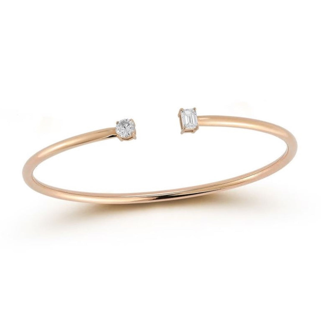 14K Yellow Gold Round And Emerald Diamond Flex Bangle