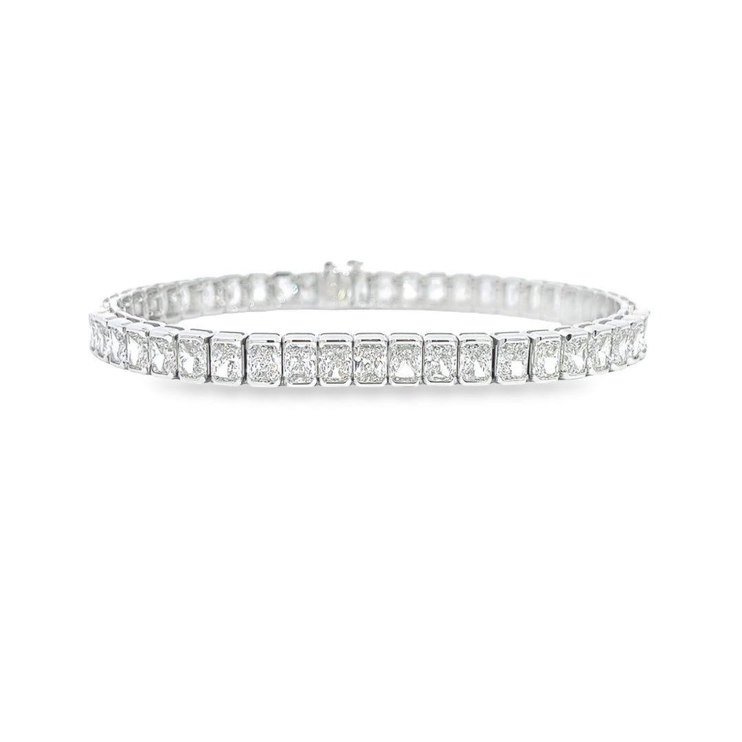 18K White Gold Semi-Bezel Radiant Cut Diamond Tennis Bracelet Weighing 15.33cts
