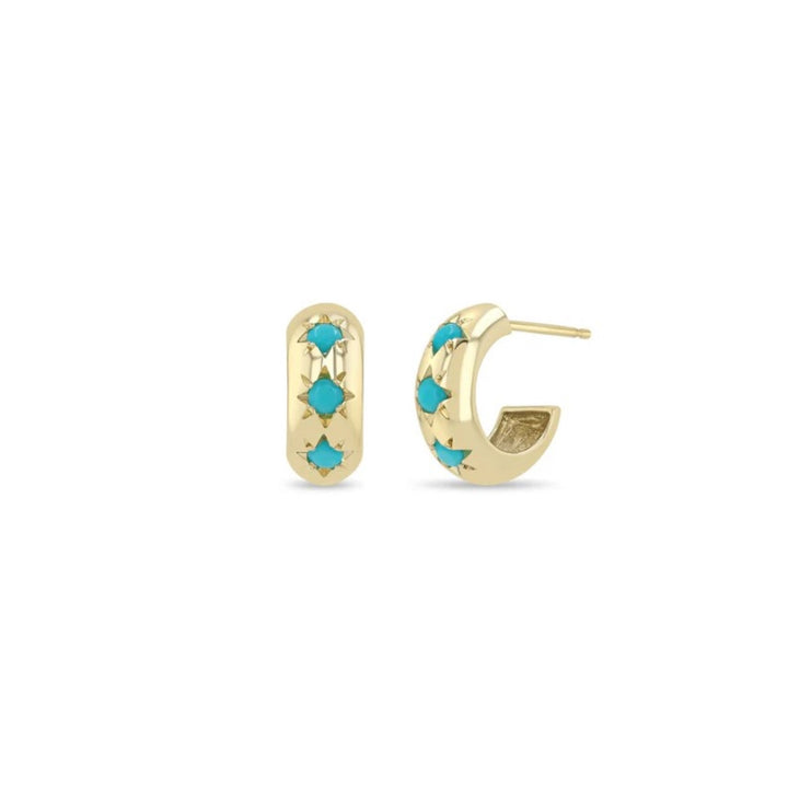 Half Round Huggie Hoops With Turquoise Stars