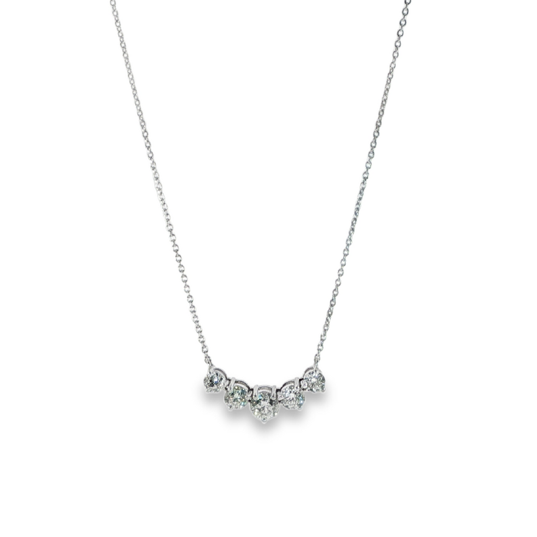 18K White Gold Graduated Diamond Bar Necklace - 16"