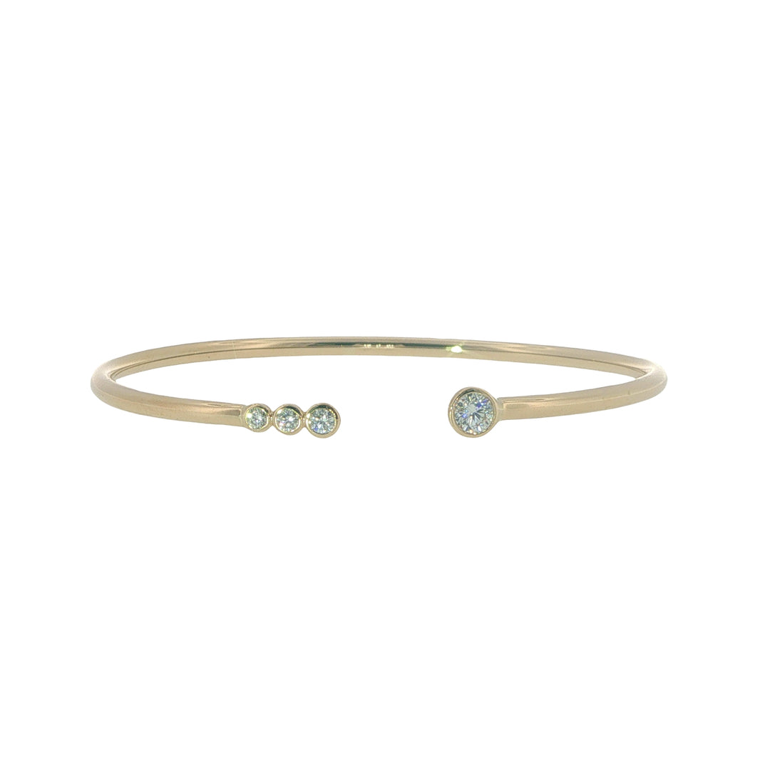 14K Yellow Gold Bezel Set Round Diamond Flexible Bangle