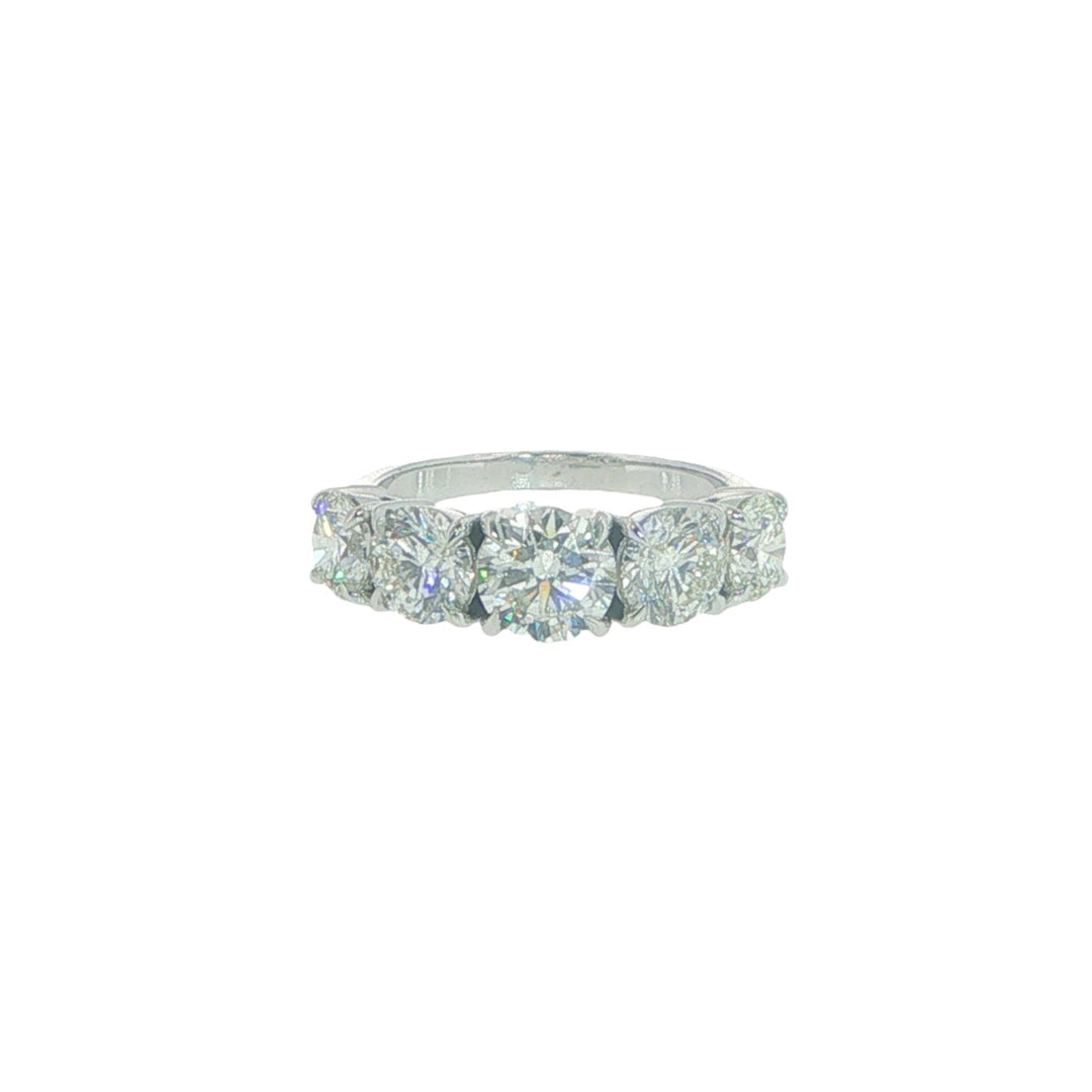 18K White Gold Ring With 5 GIA Certified Round Diamonds Weighing 3.45cts - Size 6.5