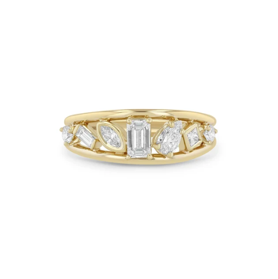 14K Yellow Gold Paris Open Band Ring With Mixed Shape Diamonds - Size 7