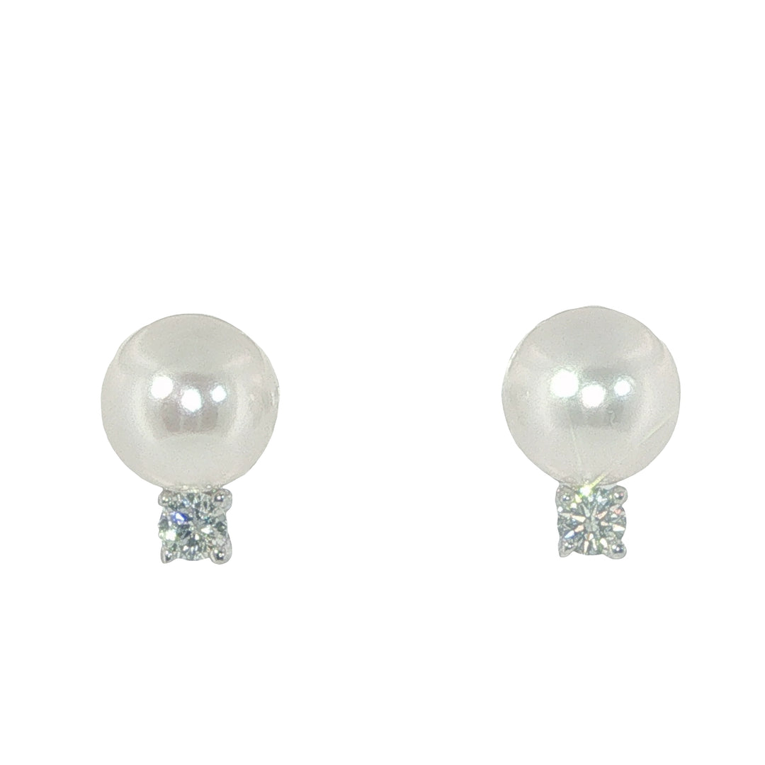 7.5mm x 8mm Cultured Pearl And Diamond Earrings