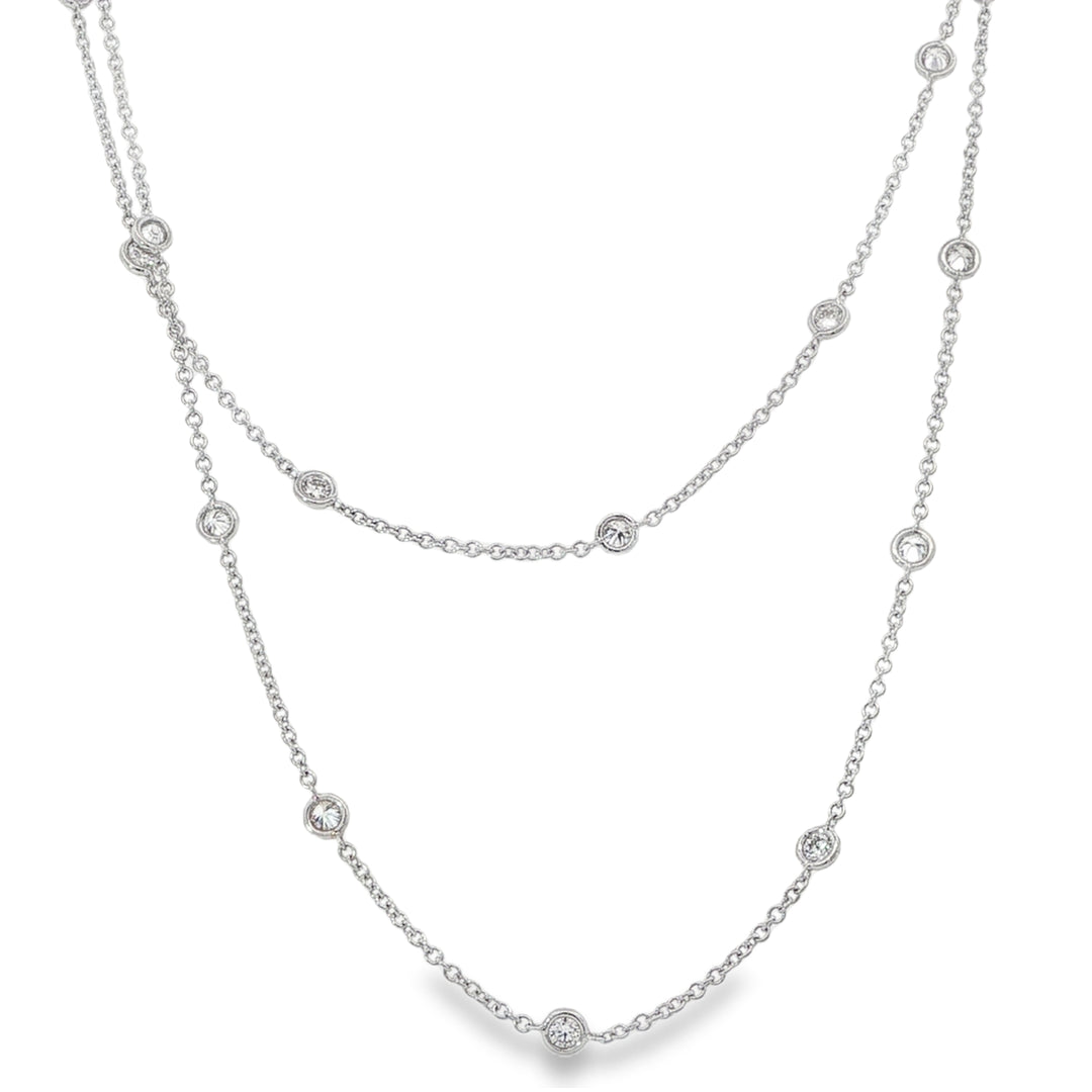 White Gold Diamond By The Yard Chain Necklace With 29 Round Diamonds