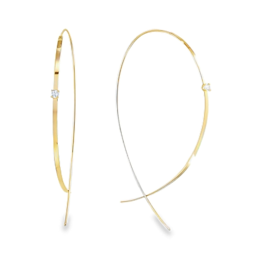 14K Gold LG Flat Upside Down Hoops with Diamonds