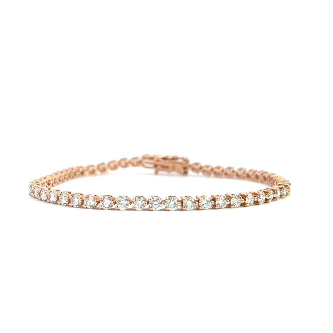 14K Rose Gold Diamond Tennis Bracelet Weighing 4.54cts In A 3-Prong Setting