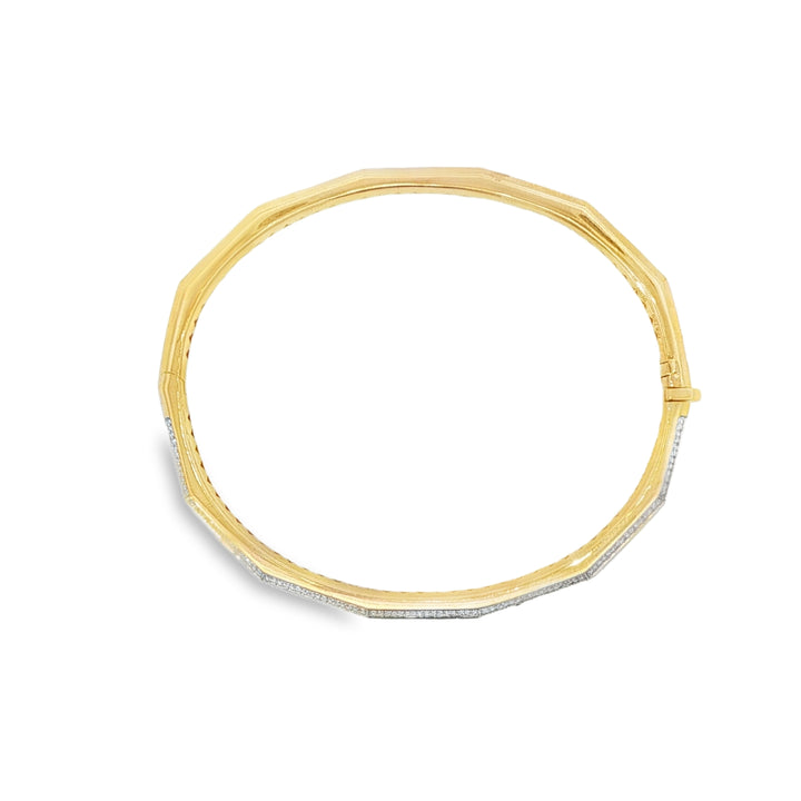 Yellow Gold Angled 2 Row Diamond Bangle Bracelet