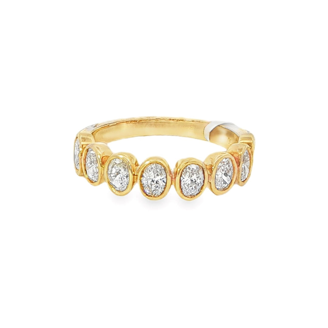 18K Yellow Gold Band With 8 Bezel Set Oval Diamonds - Size 6.5