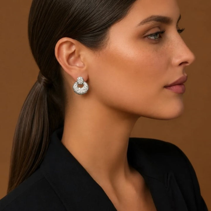 All Diamond Button Loop Earrings