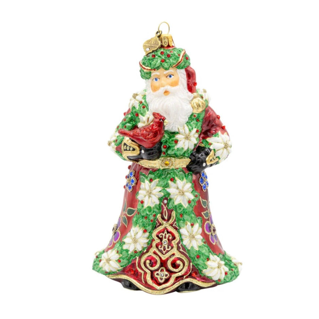 Floral Santa Glass Ornament