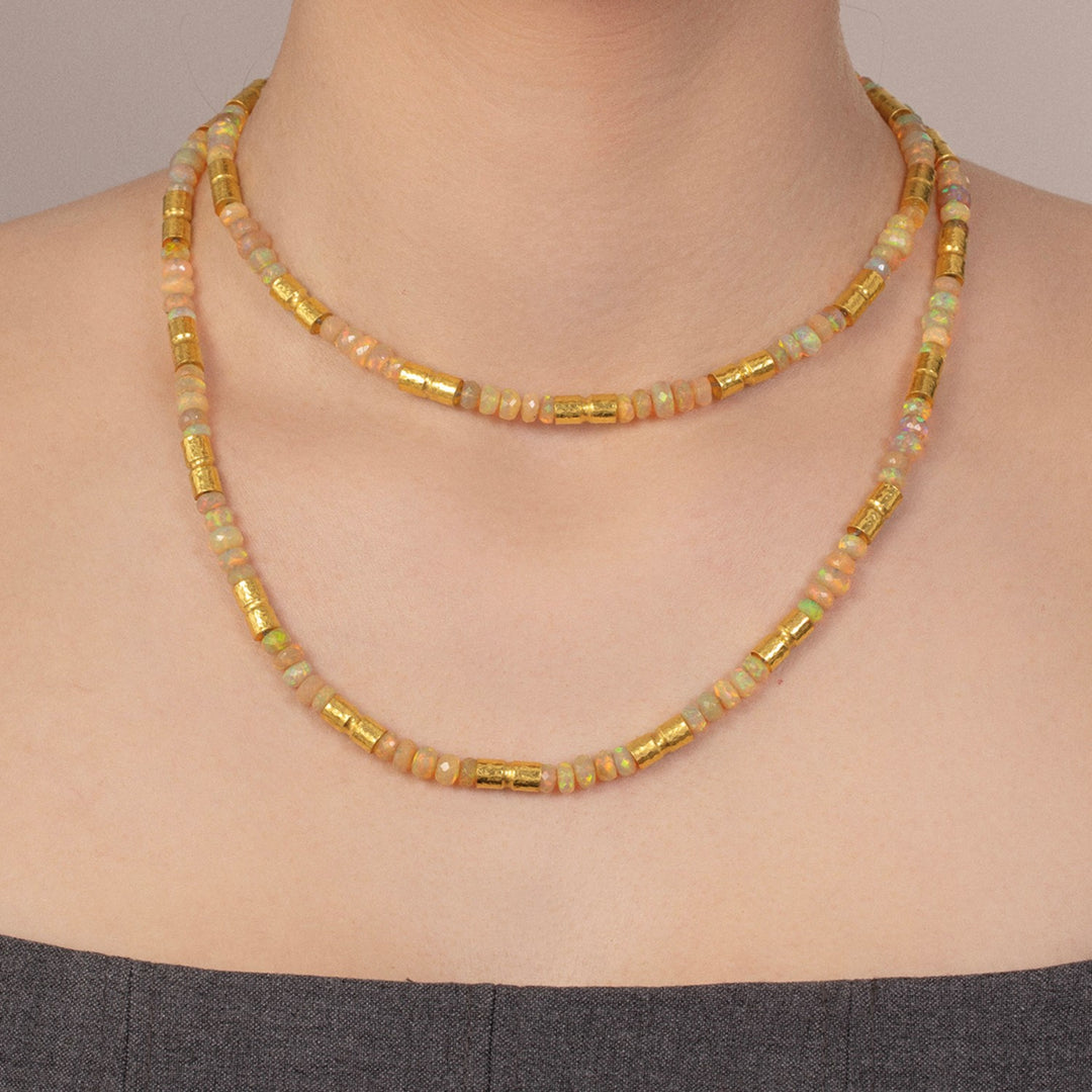 24k Gold Ethiopian Opal Bead Necklace