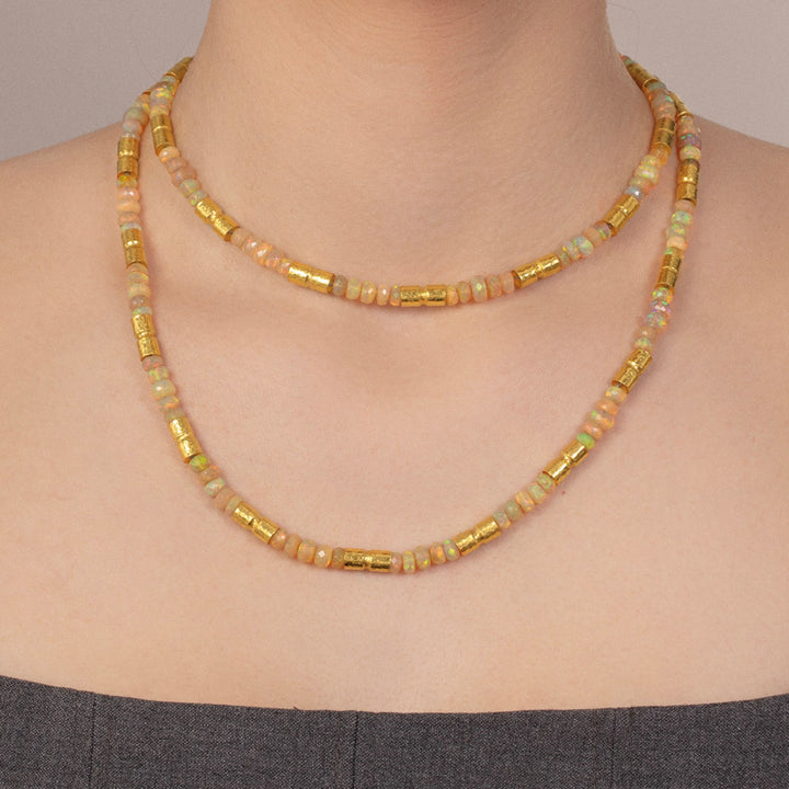 24k Gold Ethiopian Opal Bead Necklace