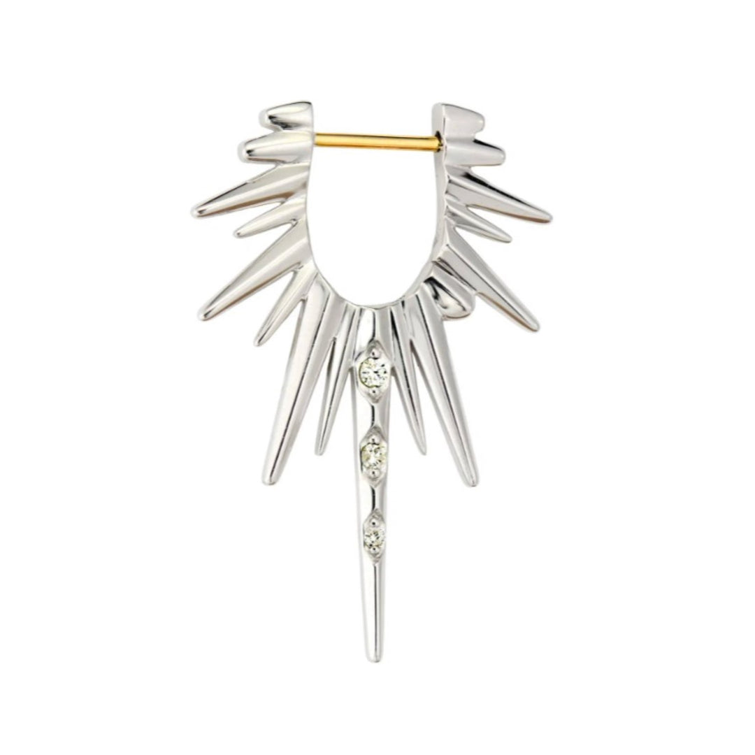 Sterling Silver Elongated Love Explosion Diamond Earring - Single