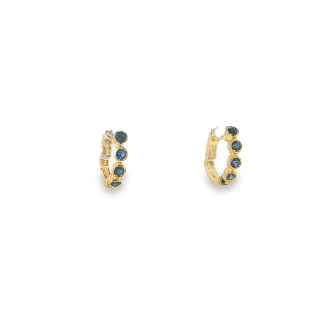 14K Yellow Gold Small Blue Sapphire Huggies